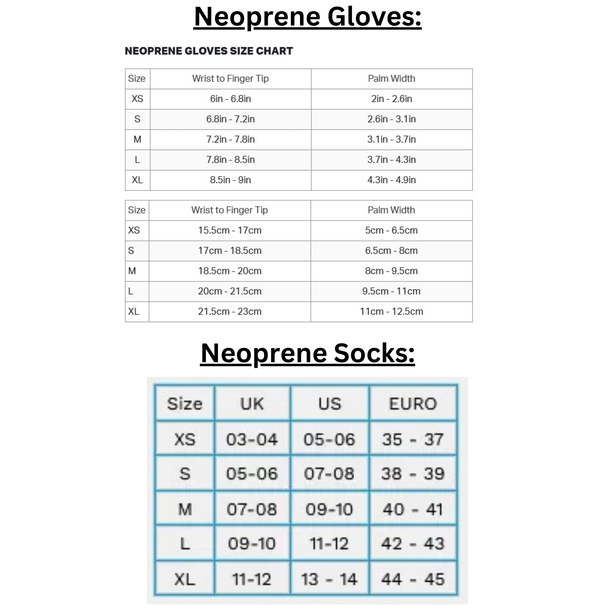 ZONE3 SOCKS & GLOVES 24 0 Size Chart